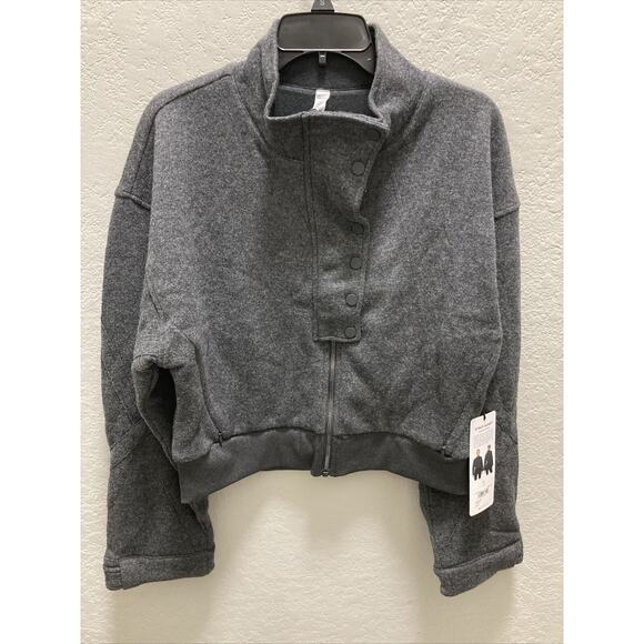 Alo Yoga Anthracite Gray Cropped Strut Jacket Women Size Large 44% Wool - Picture 1 of 10